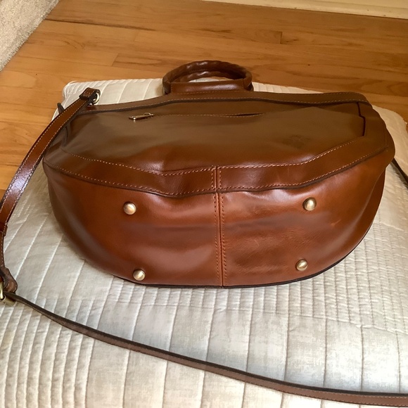 Patricia Nash Woven Leather Oliena Top Handle Satchel Crossbody Cognac SZ Large - Picture 7 of 16